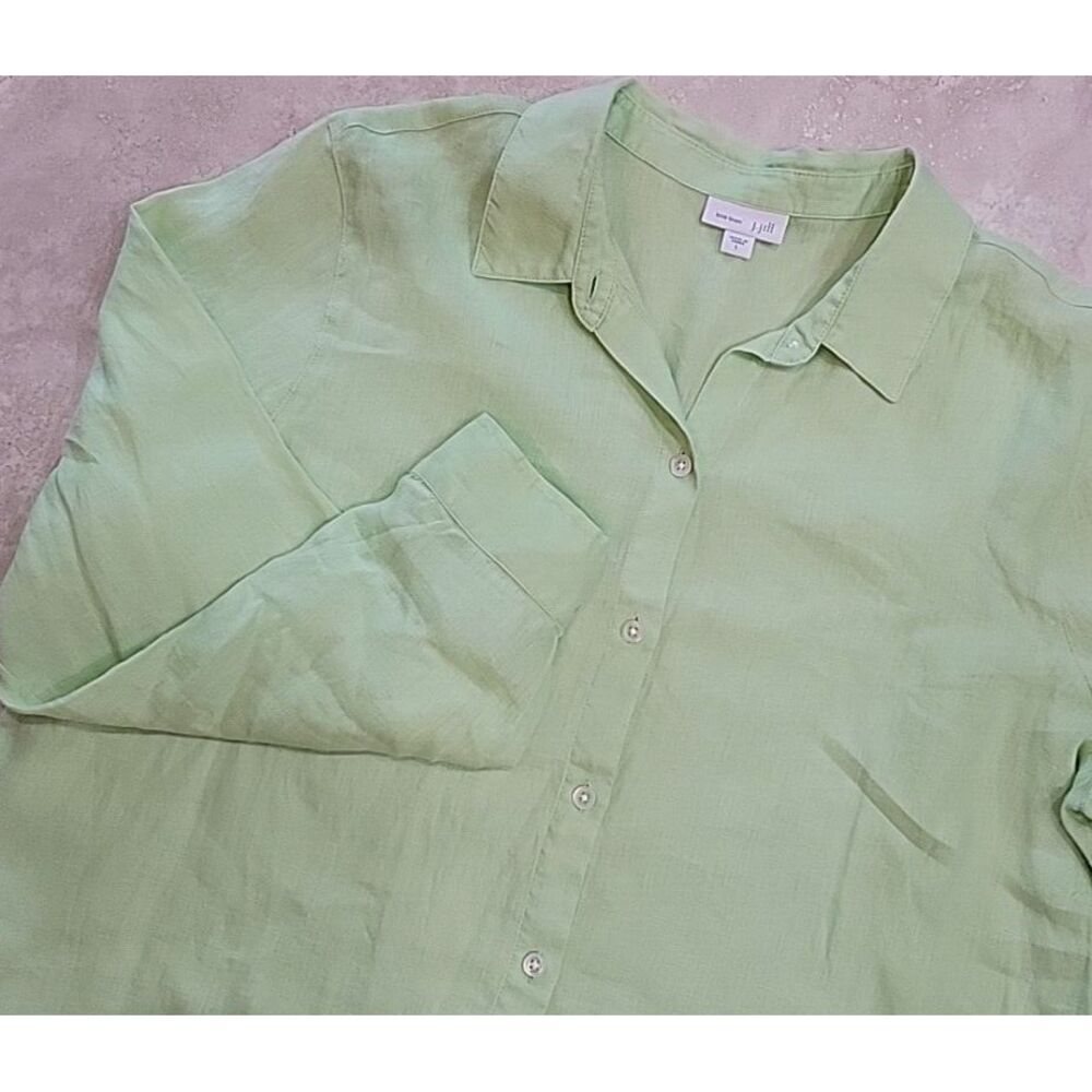 J Jill womens long sleeve 100% linen button up shirt green‎ Size Large